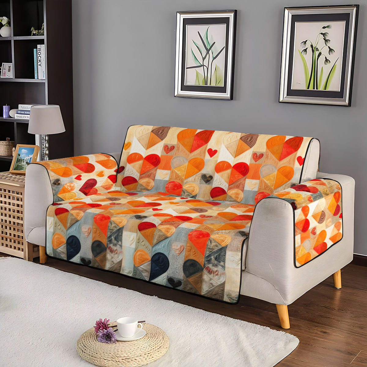Radiant Hearts Quilted Sofa Cover NCU0PT3233