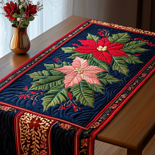 Radiant Poinsettia Blossom Quilted Table Runner NCU0TL1550