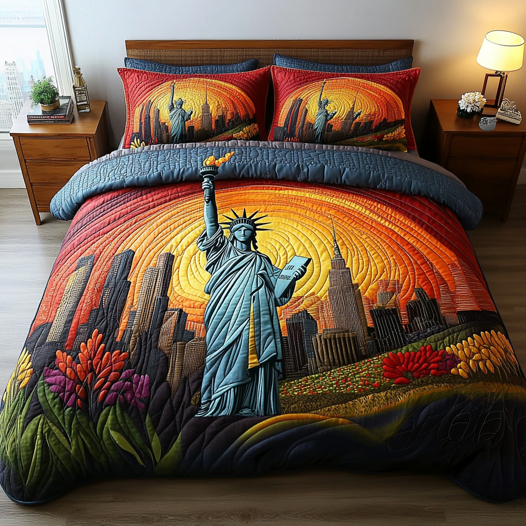 Radiant Statue of Liberty 3-Piece Quilted Bedding Set NCU0DV5100 – Vantique