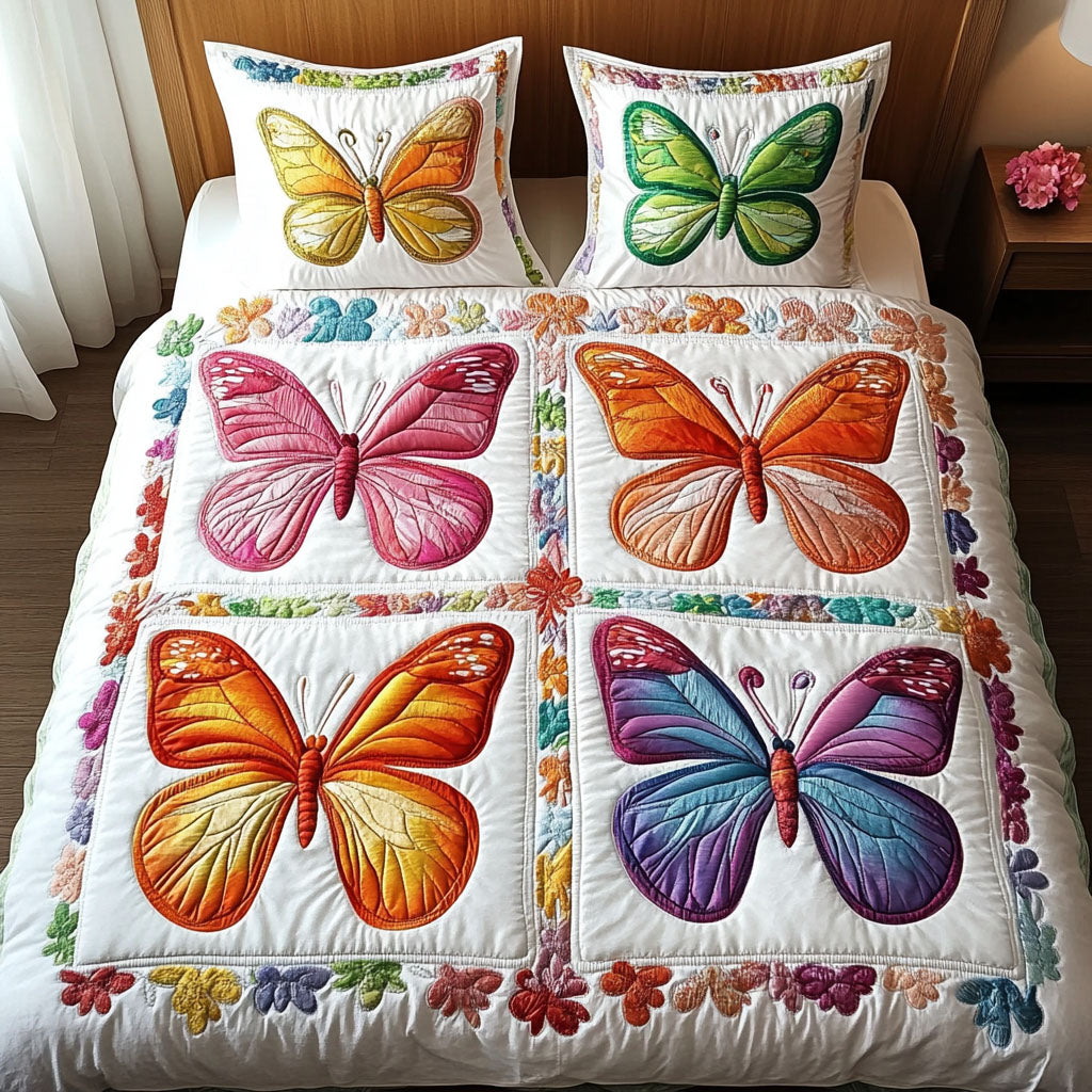 Vibrant Monarch Butterflies 3-Piece Quilted Bedding Set NCU0VL034