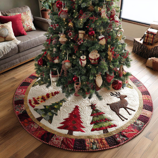 Red Cabin Christmas Christmas Quilted Tree Skirt NCU0PT10077