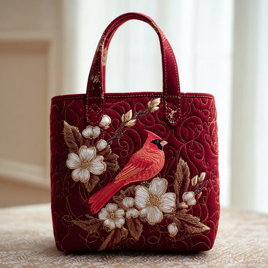 Red Cardinal Quilted Tote Bag NCU0HH293