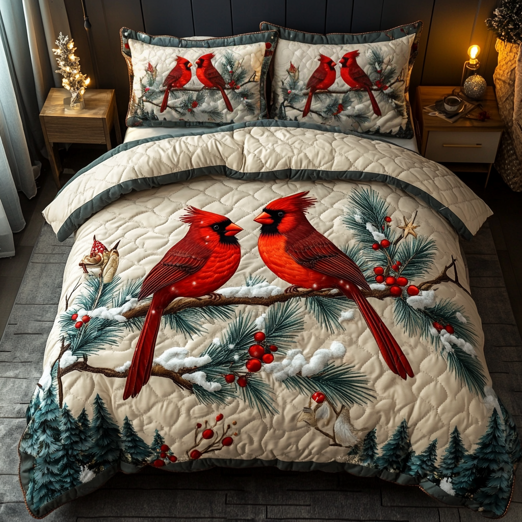 Red Feathered Beauty 3-Piece Quilted Bedding Set NCU0DK3075