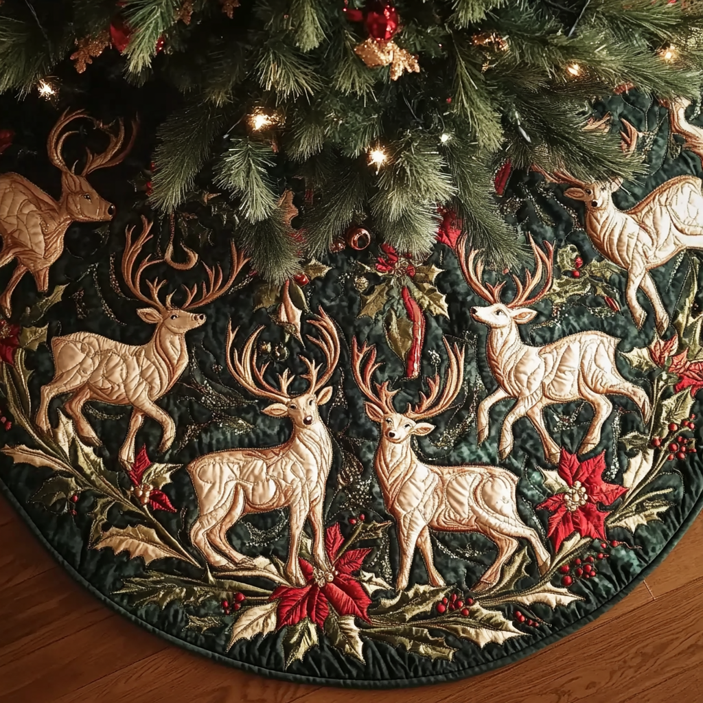 Reindeer Whispers Christmas Quilted Tree Skirt NCU0DK10491