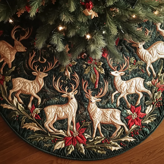 Reindeer Whispers Christmas Quilted Tree Skirt NCU0DK10491