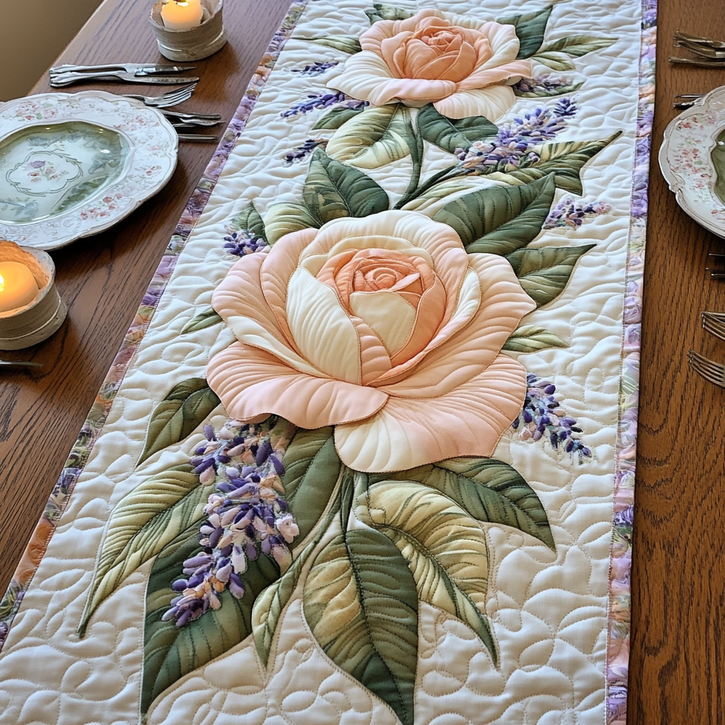 Rose Blossom Quilted Table Runner NCU0VL2116 – Vantique