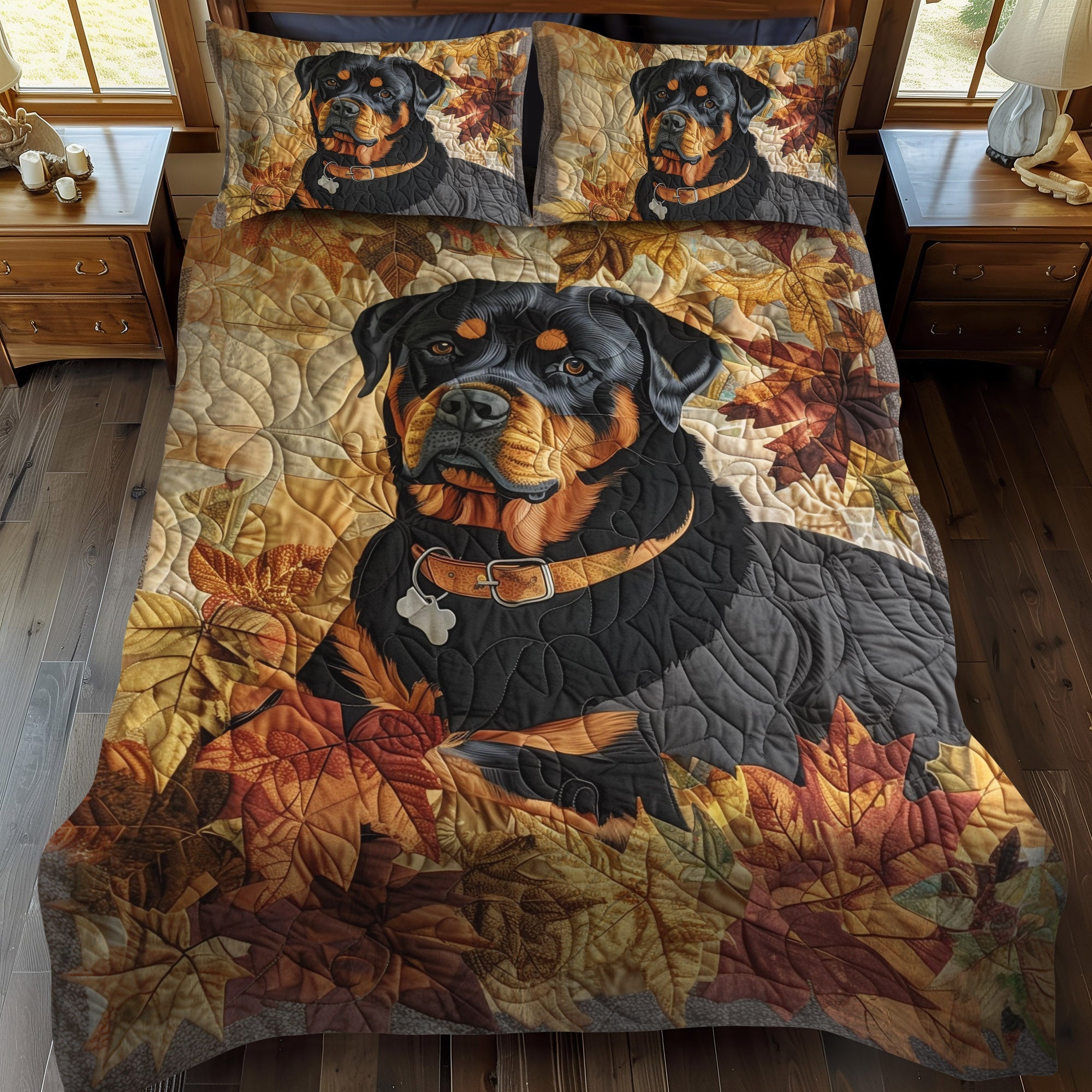 Autumn Leaves & Rottweiler Love Quilted Blanket NCU0PT339