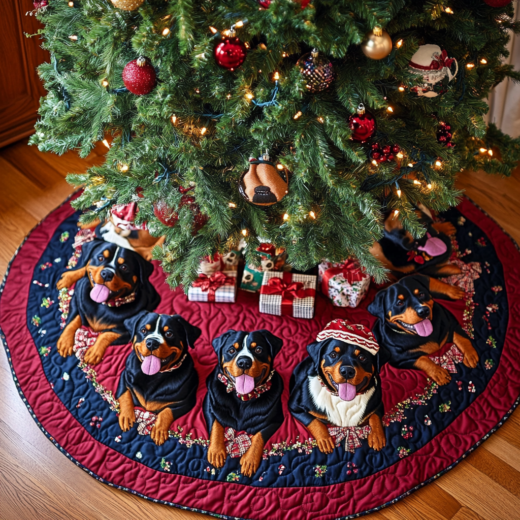 Rottweiler Joy Christmas Quilted Tree Skirt NCU0DK10652
