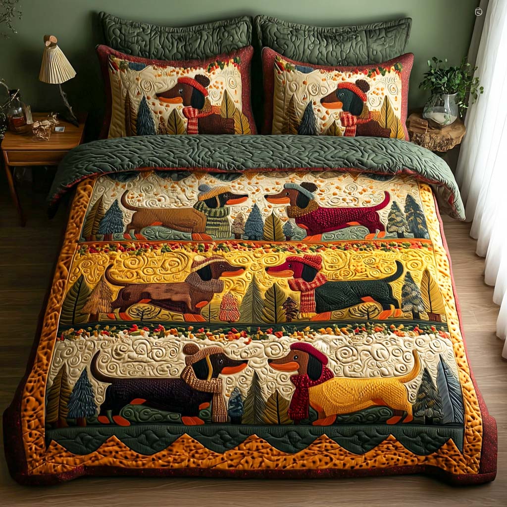 Playful Dachshunds 3-Piece Quilted Bedding Set NCU0VL438