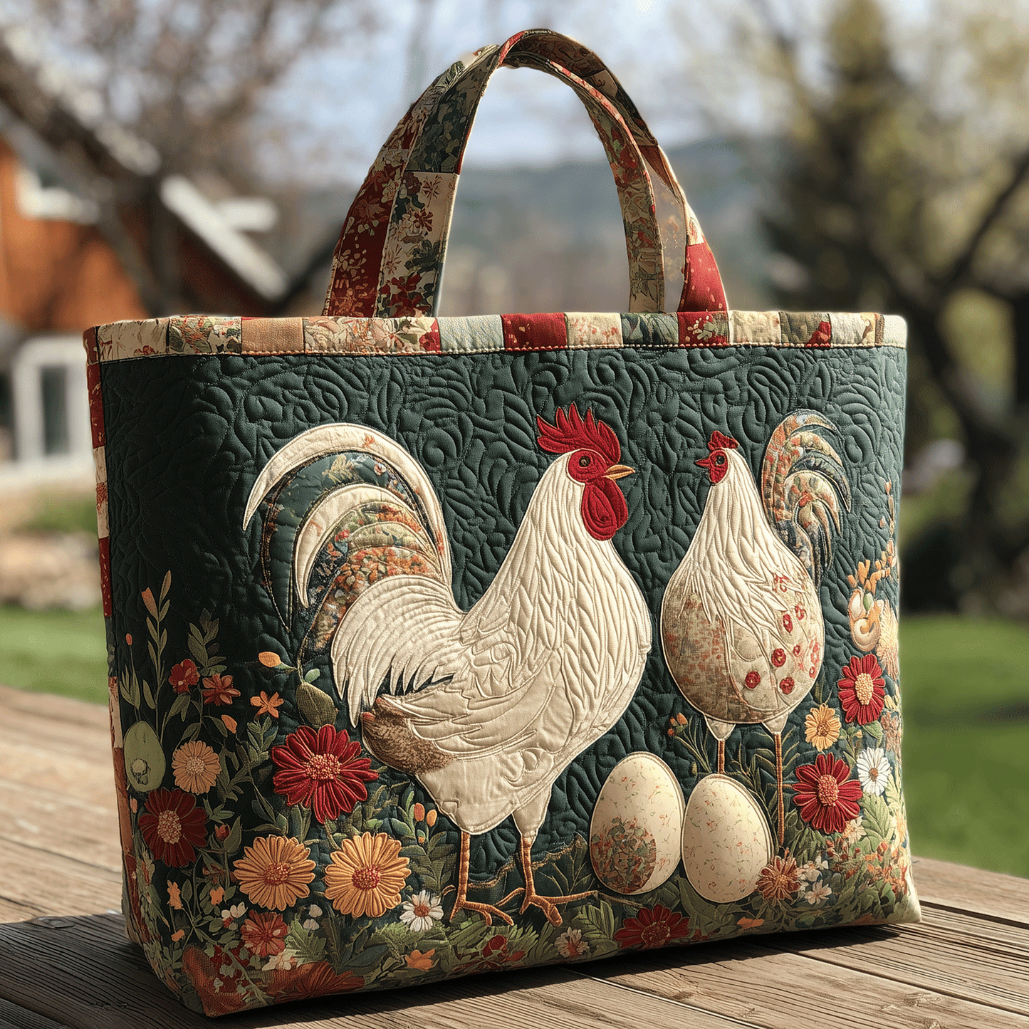 Rustic Rooster Love Quilted Tote Bag NCU0TH2813