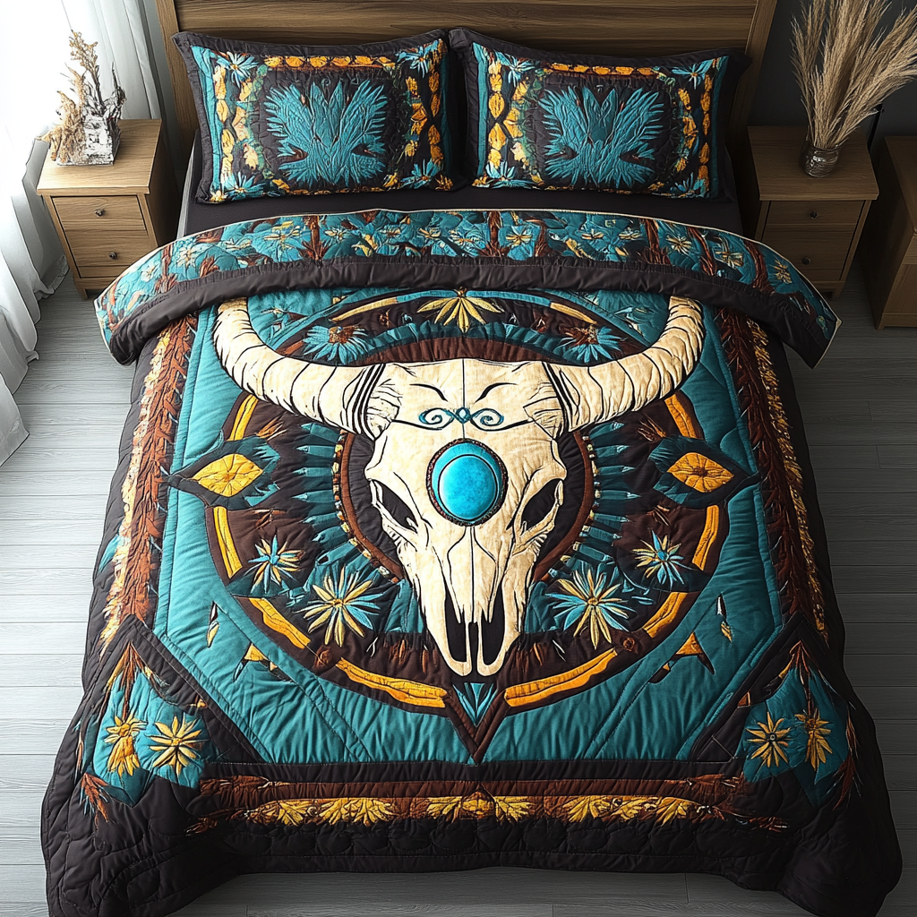 Skull Snow Cabin 3-Piece Quilted Bedding Set GFTOTP985 main image 1