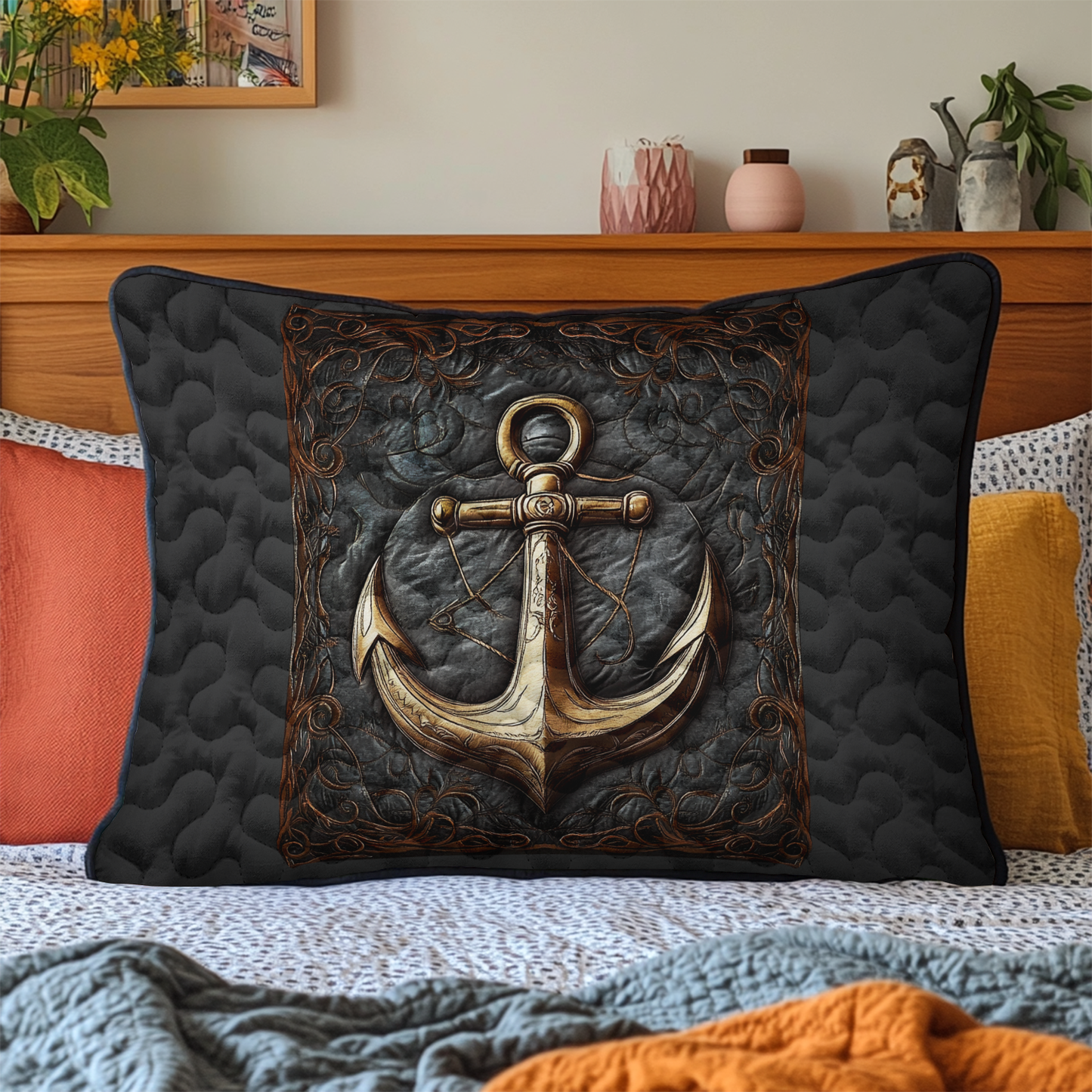 Sailor Anchor Quilted Bedding Pillow Case NCU0DK6354