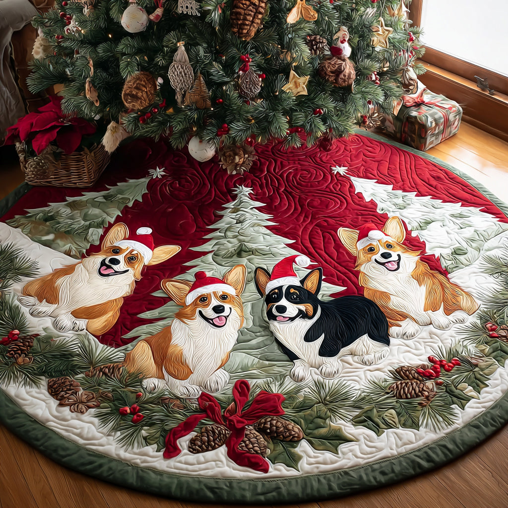 Santa Corgi Helper Quilted Christmas Tree Skirt NCU0DV8091