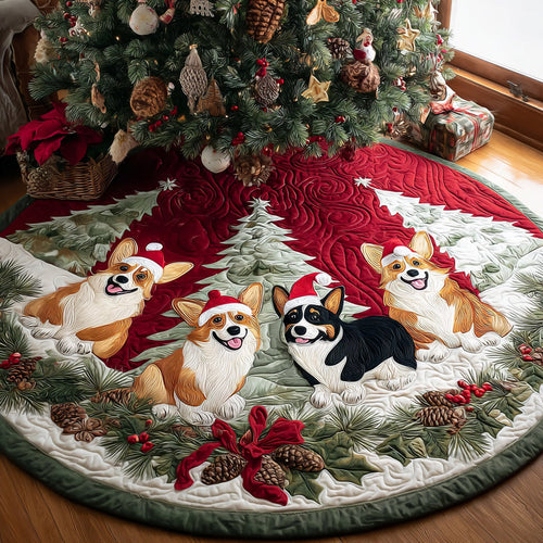 Santa Corgi Helper Quilted Christmas Tree Skirt NCU0DV8091