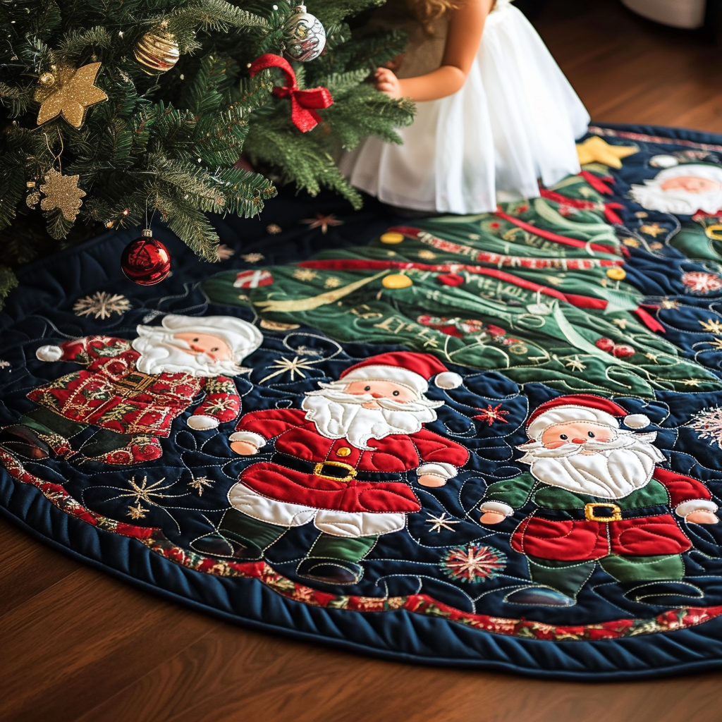 Santa Delight Quilted Christmas Tree Skirt NCU0DV1098