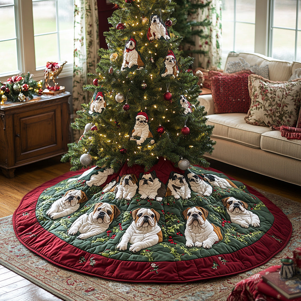 Santa Paws Bulldog Quilted Christmas Tree Skirt NCU0DV7977
