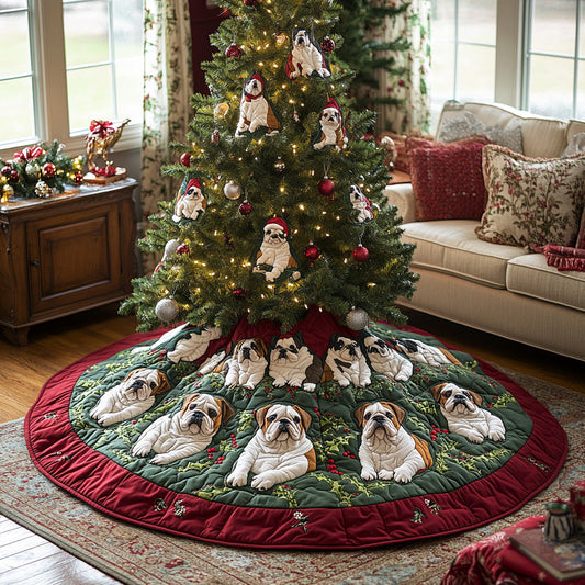 Santa Paws Bulldog Quilted Christmas Tree Skirt NCU0DV7977