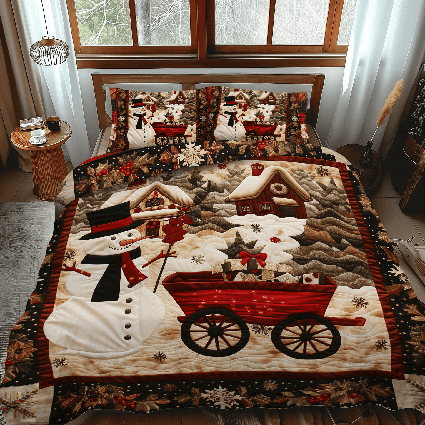 Santa's Festive Village 3-Piece 3-Piece Quilted Bedding Set NCU0DV204