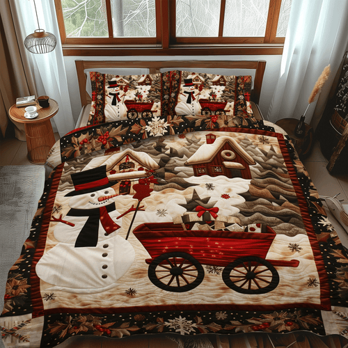 Santa's Festive Village 3-Piece 3-Piece Quilted Bedding Set NCU0DV204