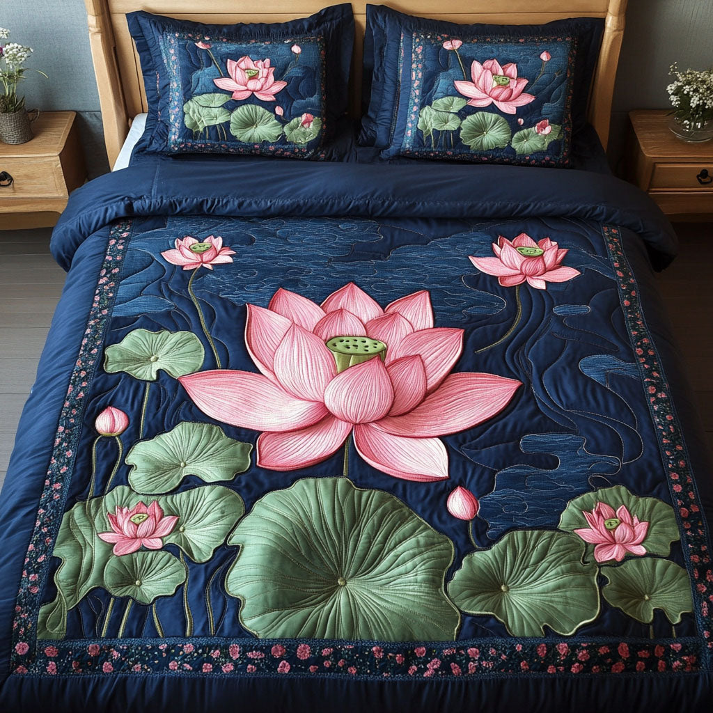Sapphire Bloom 3-Piece Quilted Bedding Set NCU0NT3140 – Vantique