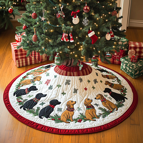 Sassy Sausage Stroll Christmas Quilted Tree Skirt NCU0DK1689