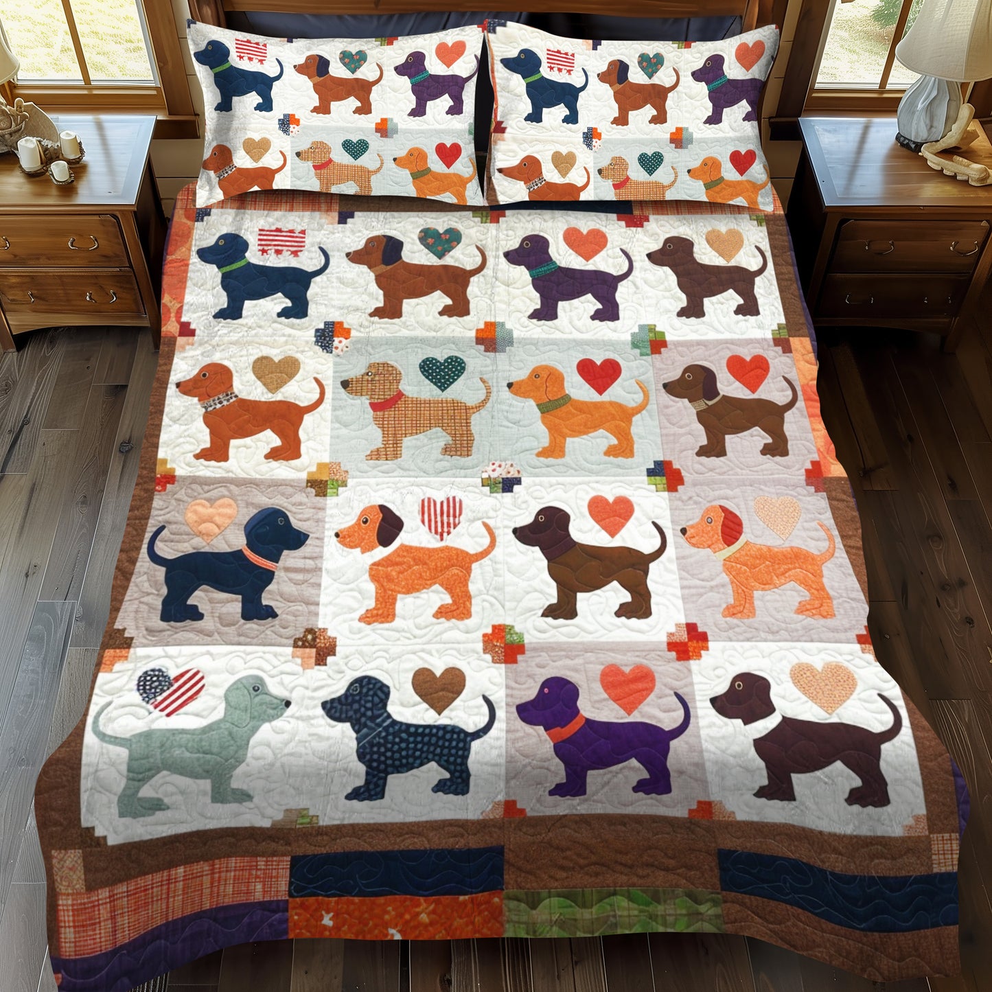 Sausage Dog Snuggles 3-Piece 3-Piece Quilted Bedding Set NCU0DV051