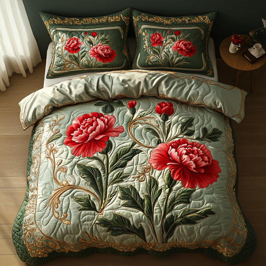 Scarlet Bloom 3-Piece Quilted Bedding Set NCU0DV5016
