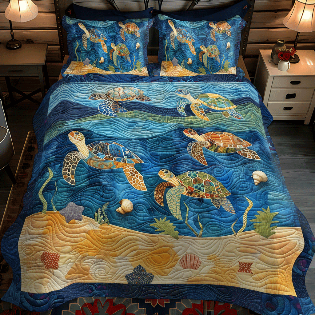 Sea Turtle Playground 3-Piece Quilted Bedding Set NCU0TH1352