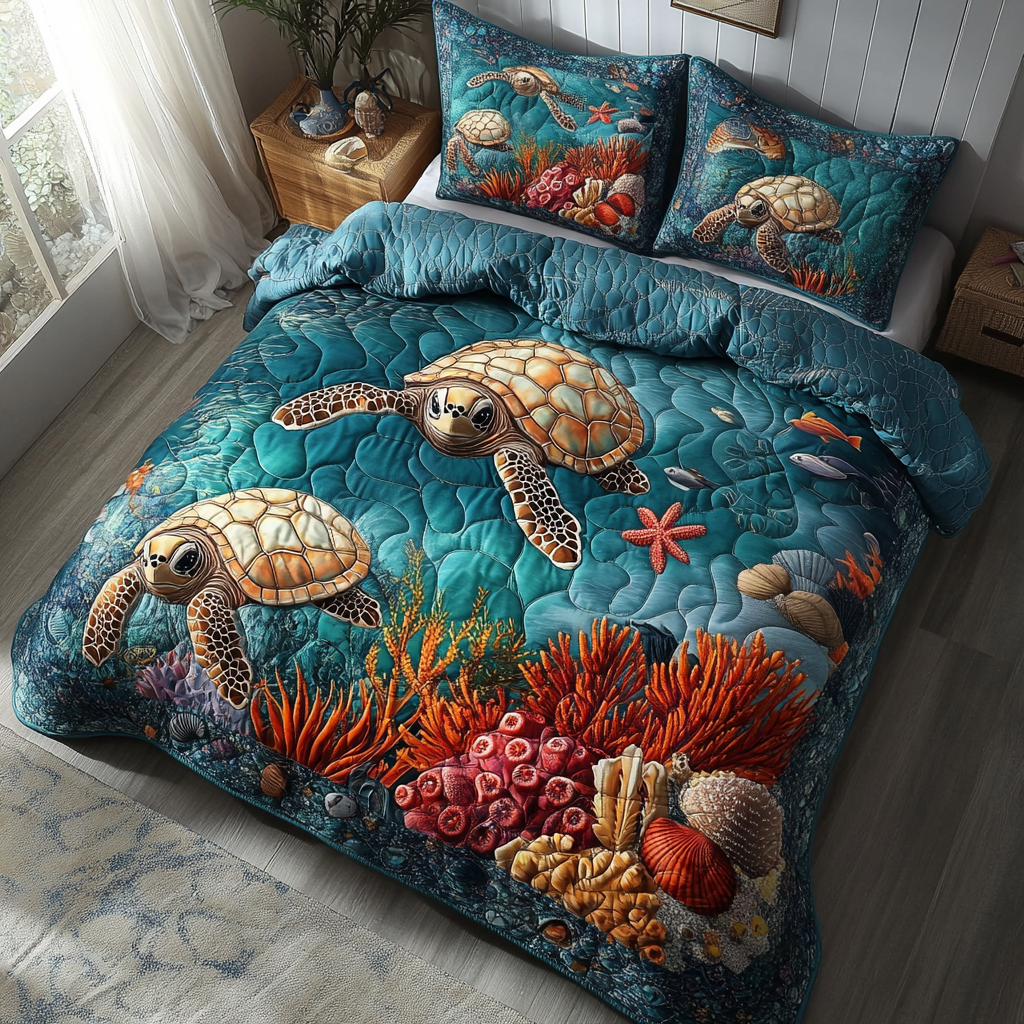 Sea Serenity Shells 3-Piece Quilted Bedding Set NCU0NNL190