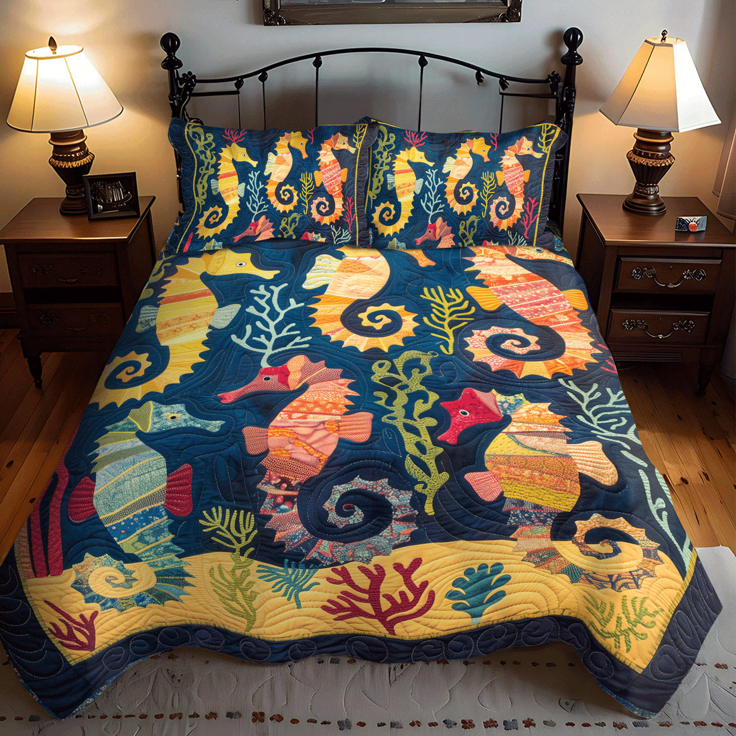 Seahorse Dance 3-Piece Quilted Bedding Set NCU0TH1263