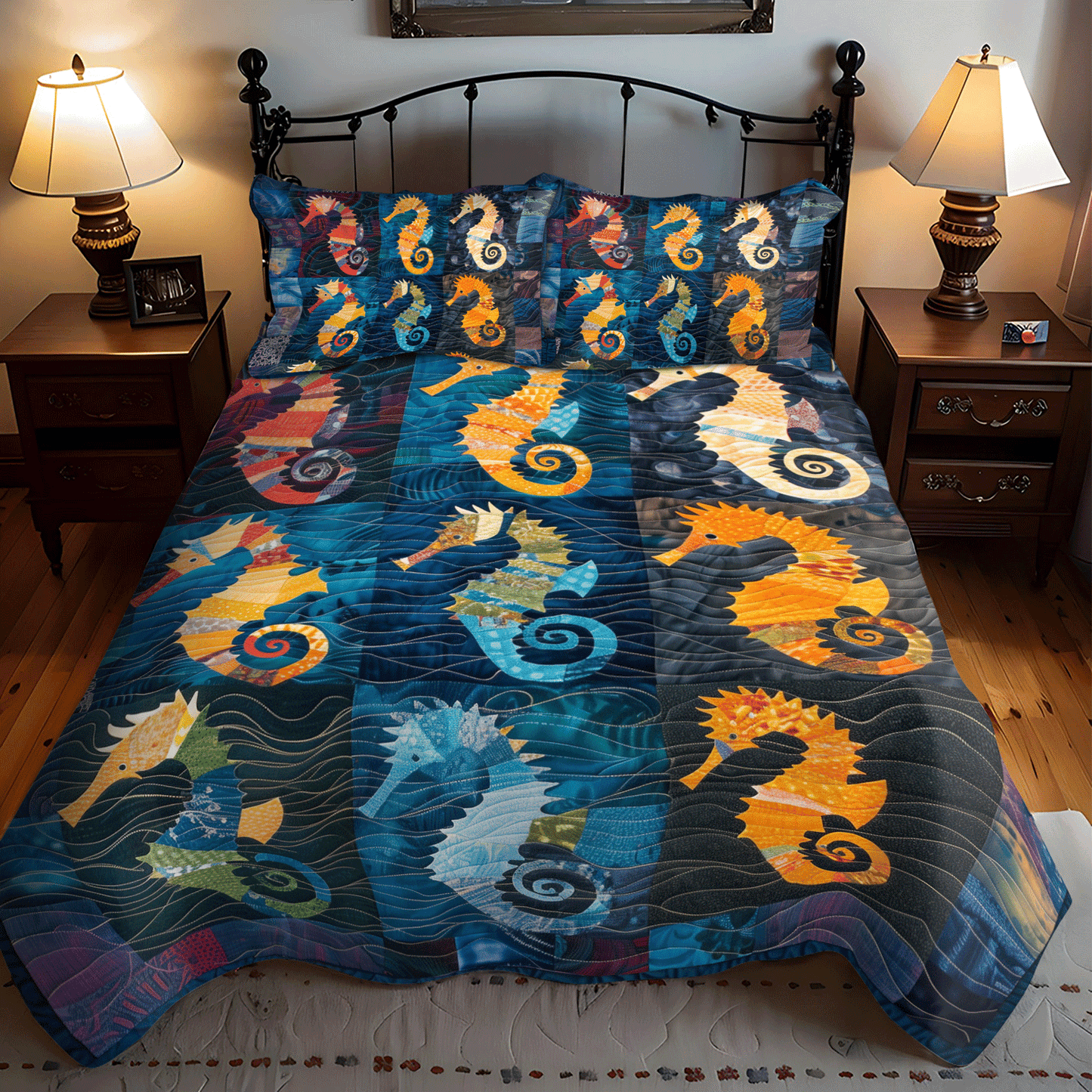 Seahorse Serenade 3-Piece Quilted Bedding Set NCU0TH1257