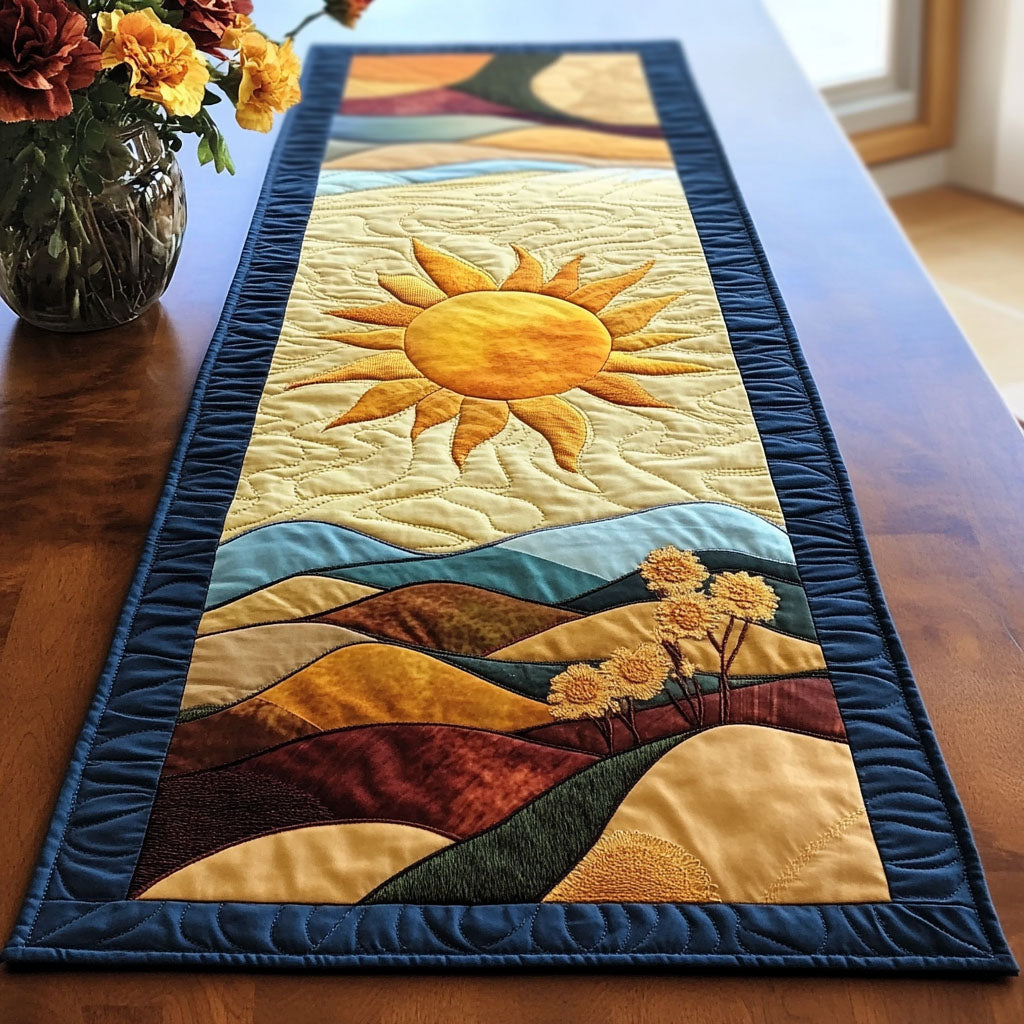 Golden Bloom Elegance Quilted Table Runner NCU0PTT233
