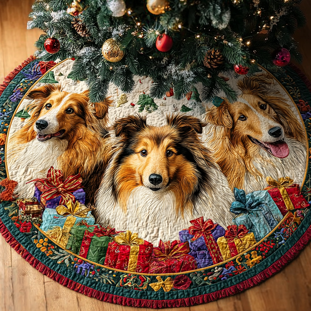 Shetland Sheepdogs Charm Christmas Quilted Tree Skirt NCU0DK10683