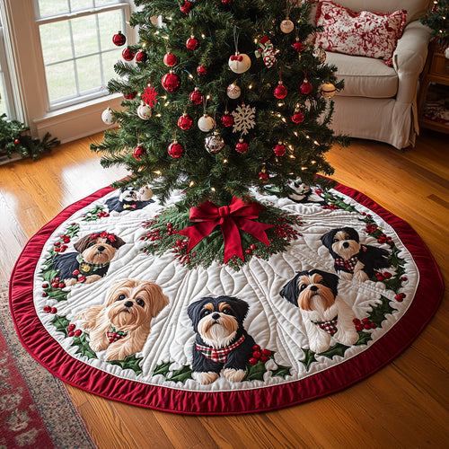 Shih Tzu Wonderland Christmas Quilted Tree Skirt NCU0DV8238