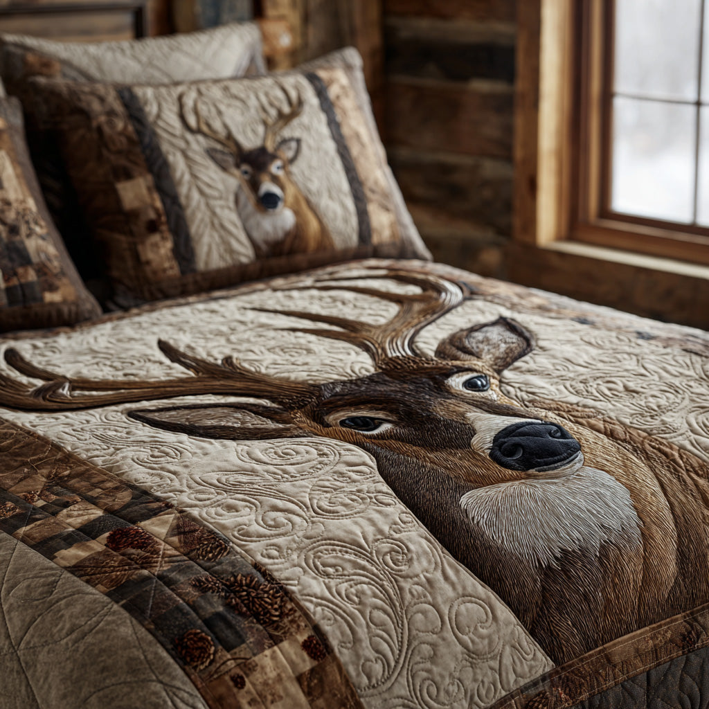Rustic Deer 3-Piece Quilted Bedding Set NCU0NNT2644