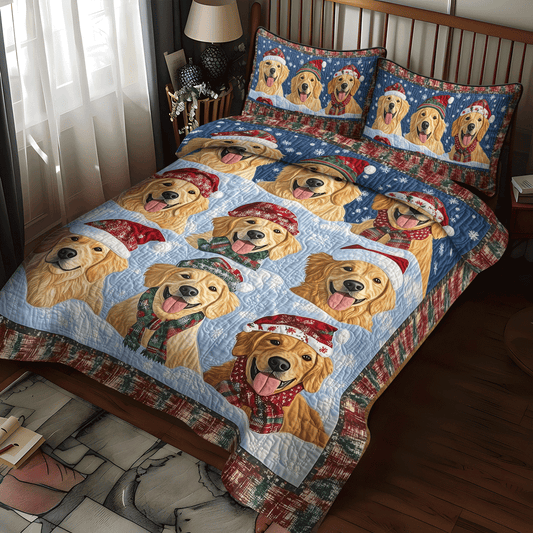 Snow Golden Puppy 3-Piece Quilted Bedding Set NCU0TH1634
