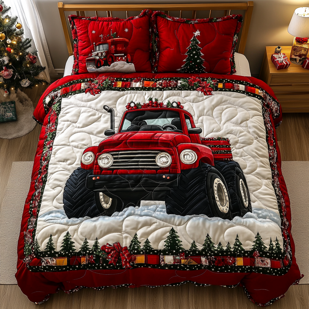 Vintage Red Truck 3-Piece Quilted Bedding Set GFTOTL779