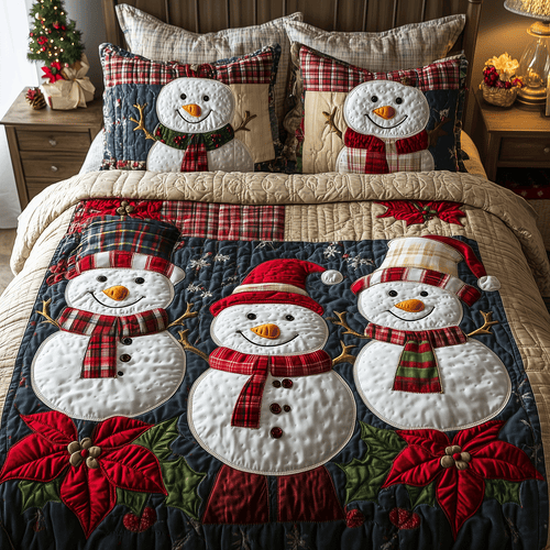 Snowman Family Fun 3-Piece Quilted Bedding Set NCU0TH2135