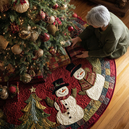 Snowman Gathering Christmas Quilted Tree Skirt NCU0PT10083