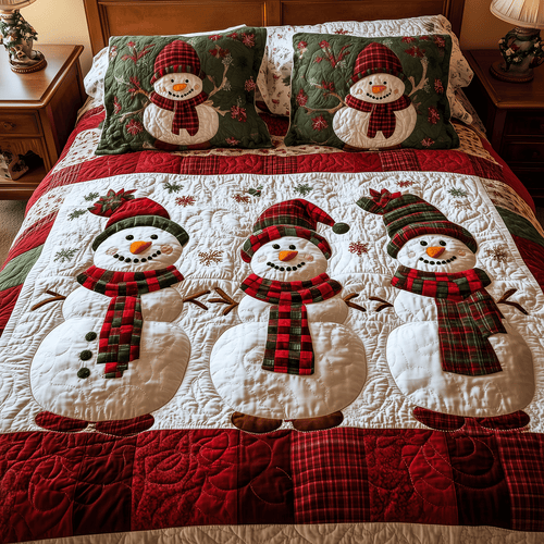 Snowman Wonderland 3-Piece Quilted Bedding Set NCU0TH2129
