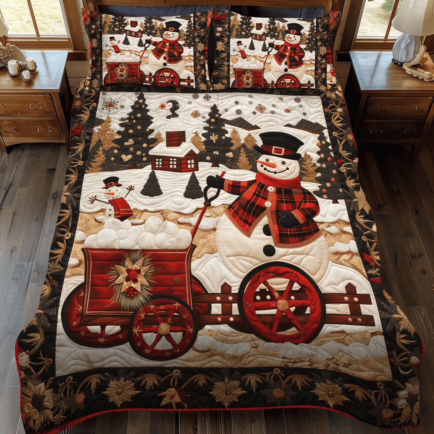 Snowmen Wonderland 3-Piece 3-Piece Quilted Bedding Set NCU0DV206