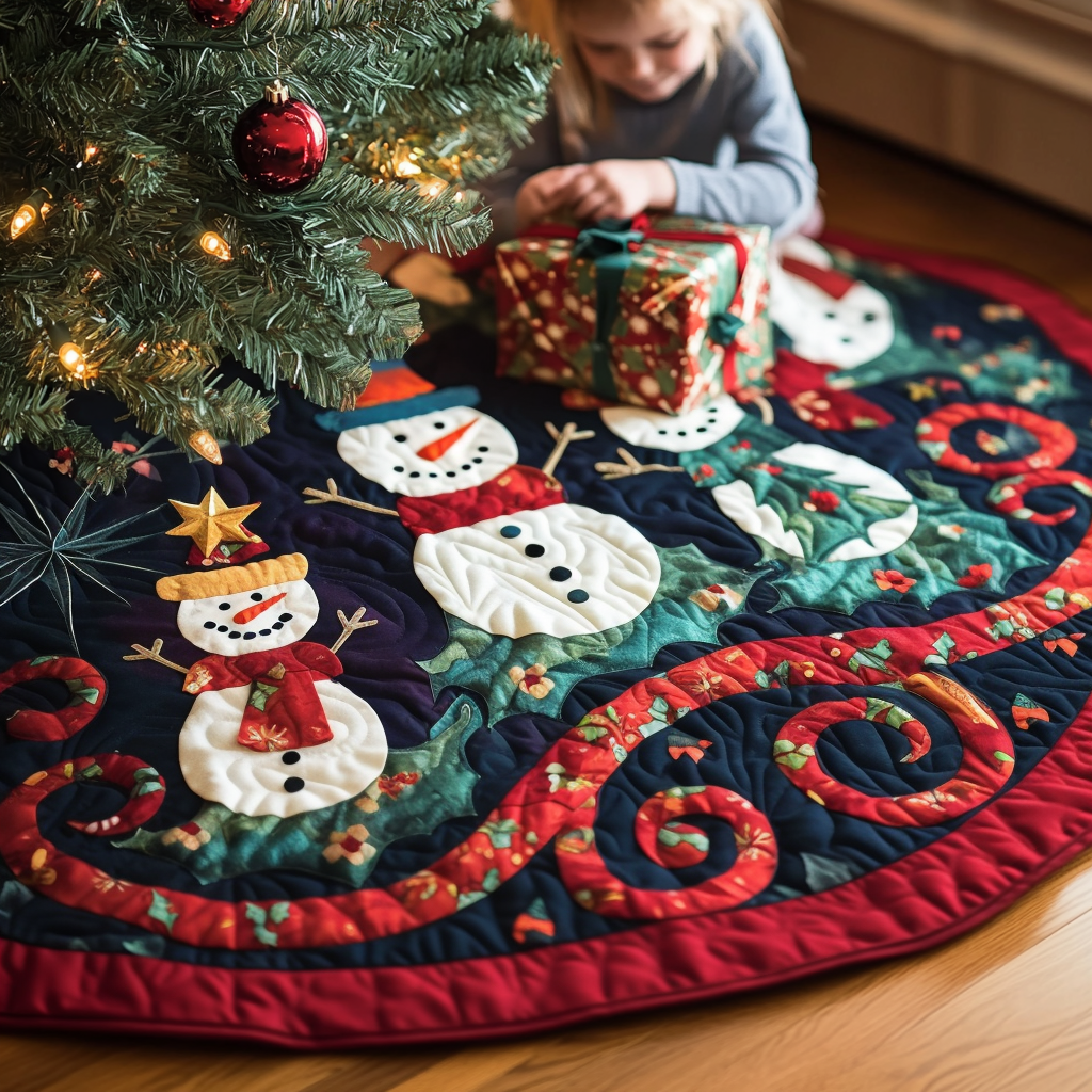 Snowmen Fantasy Quilted Christmas Tree Skirt NCU0DV1095
