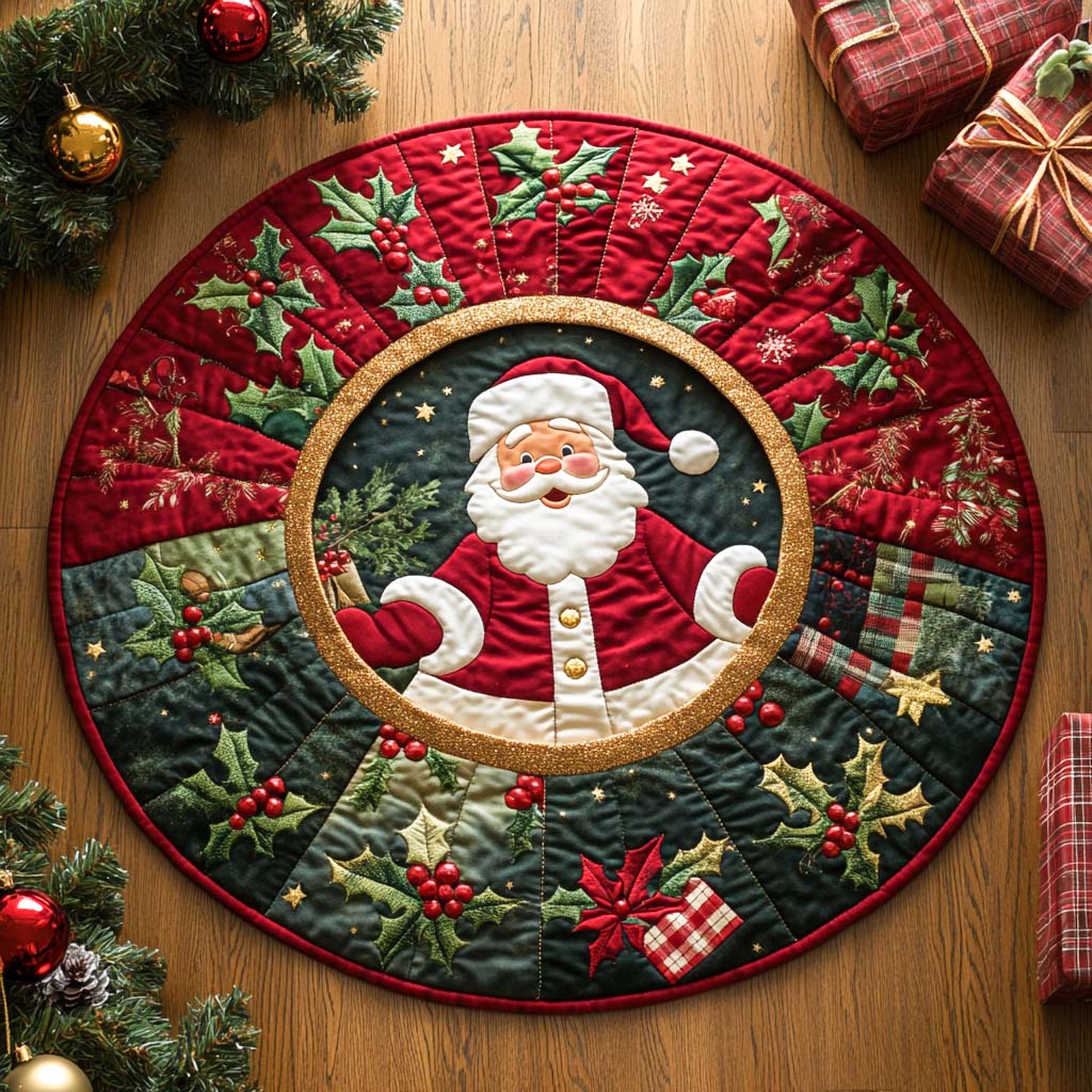 Snowy Gift Santa Quilted Round Mat NCU0XD219