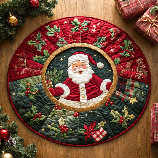Snowy Gift Santa Quilted Round Mat NCU0XD219