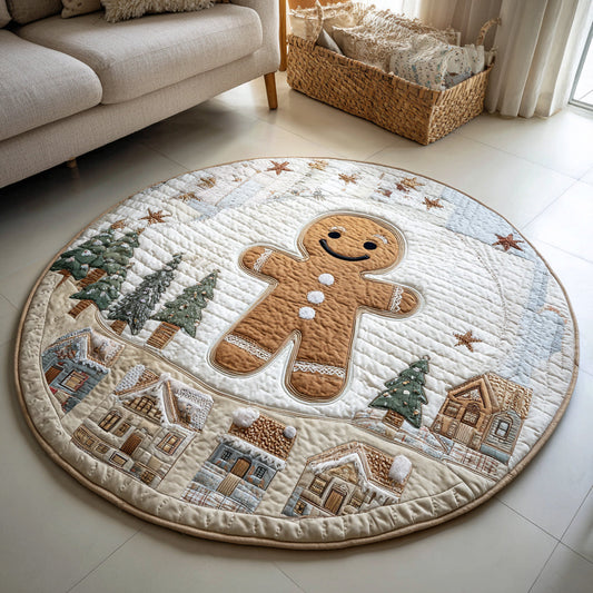Snowy Gingerbread Quilted Round Mat NCU0HH183