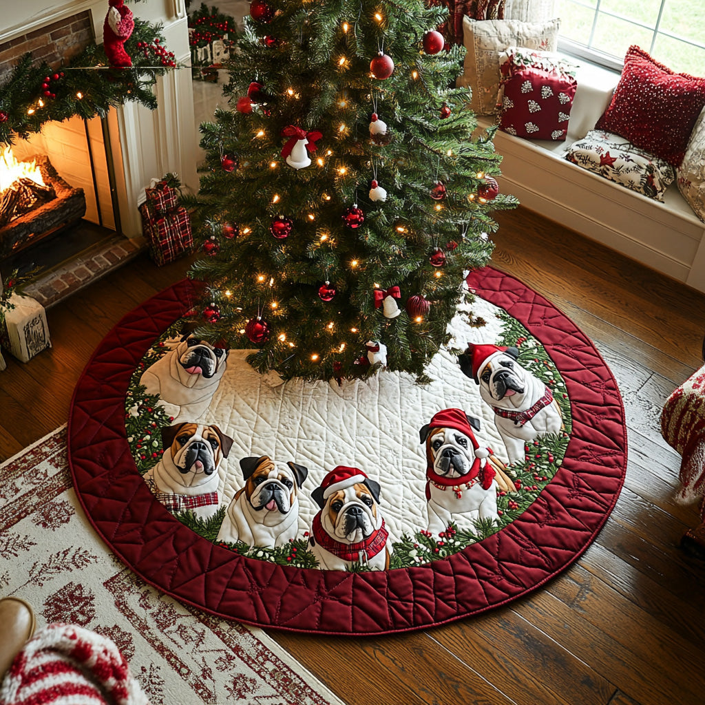 Snowy Paws Bulldog Quilted Christmas Tree Skirt NCU0DV7975