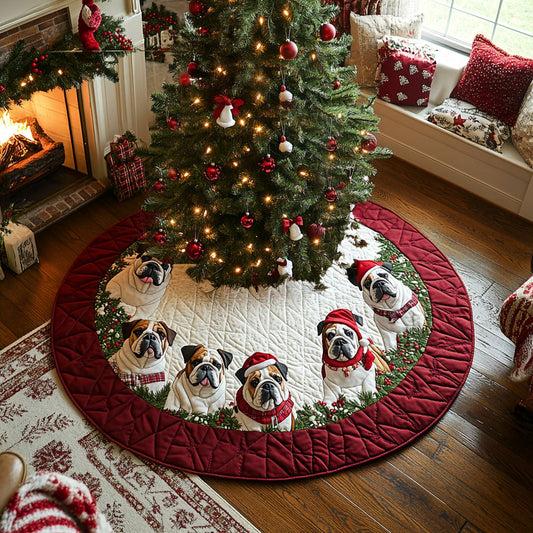 Snowy Paws Bulldog Quilted Christmas Tree Skirt NCU0DV7975