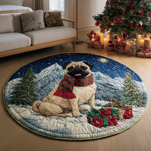 Snowy Pug Scarf Quilted Round Mat NCU0HH412