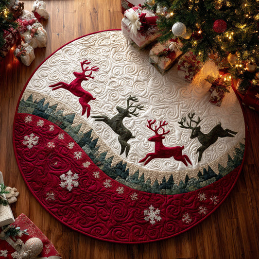 Snowy Reindeer Quilted Round Mat NCU0TV419