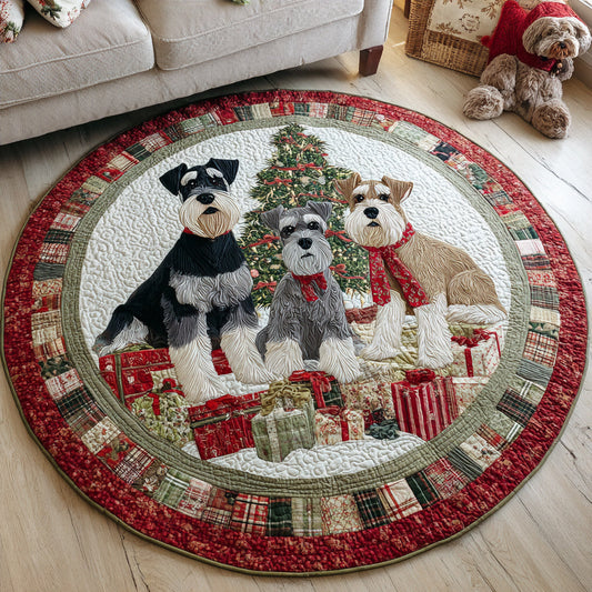 Snowy Schnauzer Scene Quilted Round Mat NCU0HH774